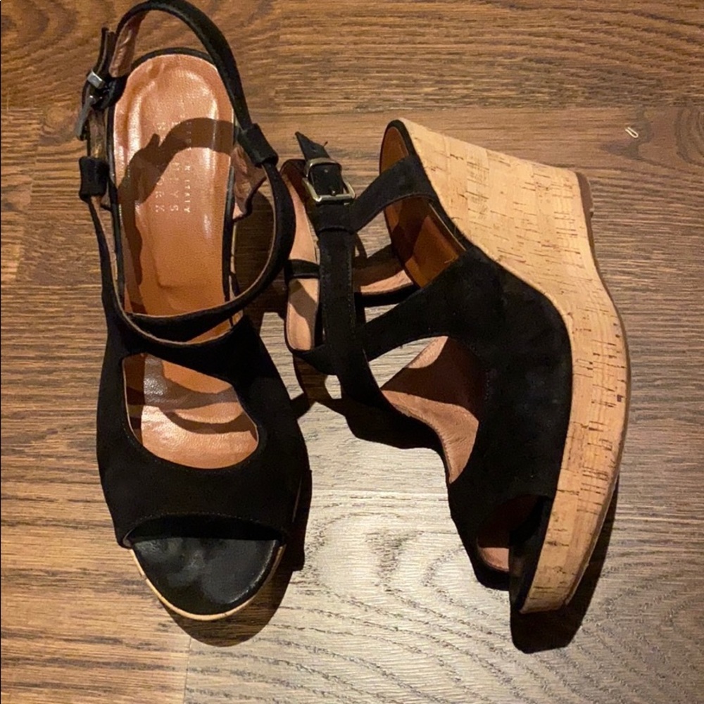 Barney’s black suade wedges